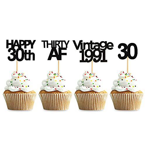 Keaziu 36 Pack Black Vintage 1993 Cupcake Toppers Happy 30th Cupcake Toppers Thirty Cupcake Toppers 30 Years Birthday Party Decoration