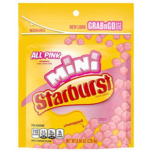 STARBURST Minis All Pink Fruit Chews Candy, 8 Oz Grab N Go Resealable Bag (Pack Of 8)