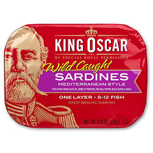King Oscar Sardines, Mediterranean Style, One Layer, 3.75-Ounce Cans (Pack of 12)