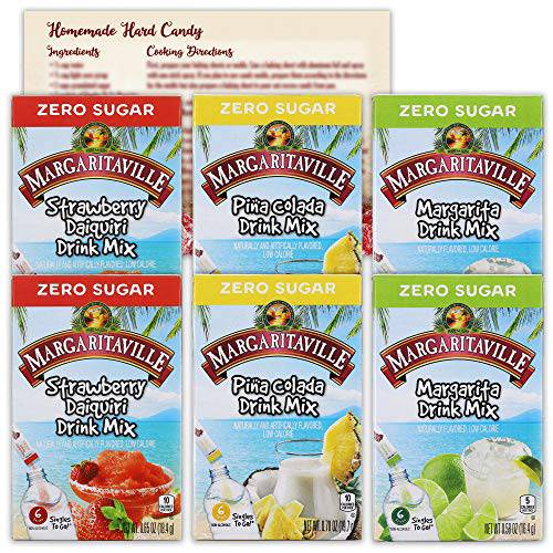 Margaritaville Singles to Go Drink Mix Variety Pack | 3 Flavors - 2 Boxes Each | Pina Colada, Strawberry Daquiri and Margarita | 12 Packets Each Flavor | Bundled with Ballard Hard Candy Recipe Card