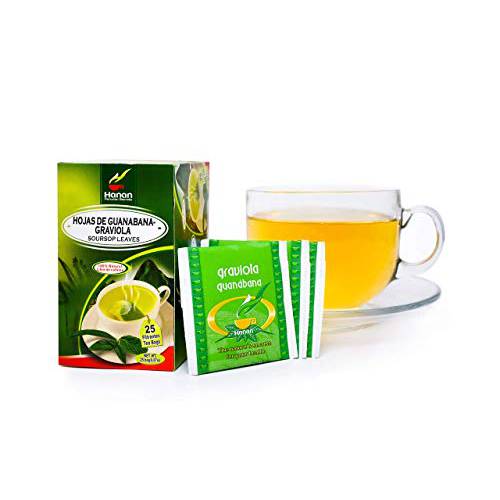 Hanan Peruvian Secrets Hojas De Guanabana-Graviola Herbal Tea | 100% Natural Soursop Leaves | 25 Tea Bags | Naturally Aids in Supporting the Liver Immune System - Single Pack
