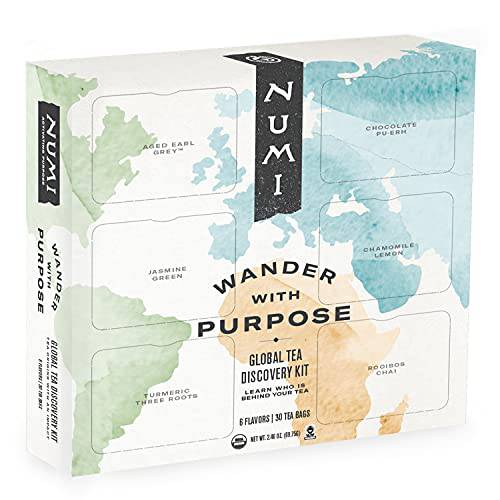 Numi Organic Tea Wander with Purpose Gift Set, 6 Flavor Variety, 30 Tea Bags Total