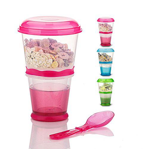 Cereal On The Go, Cup Container Breakfast Drink Milk Cups Portable Yogurt and Travel To-Go Food Containers Storage With Spoon(Red)