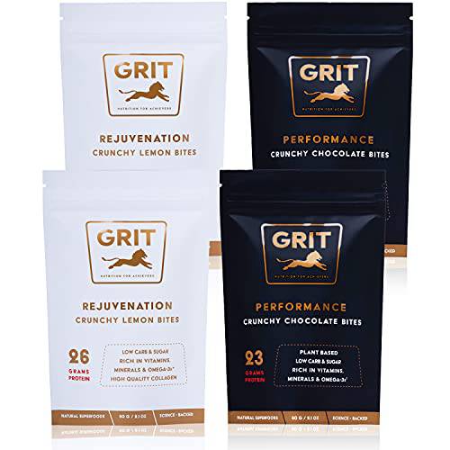 GRIT Superfoods | Sampler Pack | Keto Protein Bites with Healthy Superfoods, Herbs, Veggies, and Science-Backed Supplements | Nutrient Rich, Vegan and Gluten Free, Soy Free, Non-GMO (4 Pack)