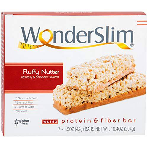 WonderSlim Protein & Fiber Bar, Fluffy Nutter - 15g Protein, 7g Fiber, 5g Sugar, 160 Calories (7ct)