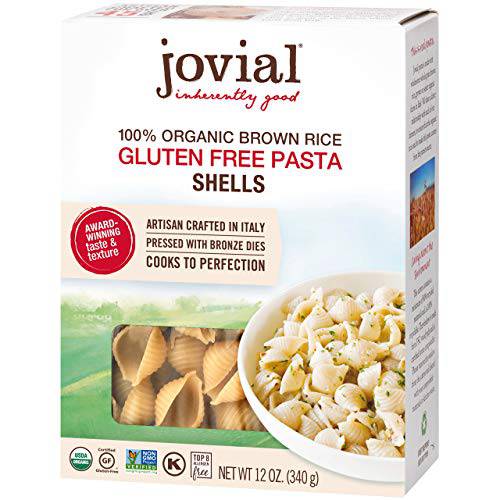 Jovial Shells Gluten-Free Pasta | Whole Grain Brown Rice Shells Pasta | Non-GMO | Lower Carb | Kosher | USDA Certified Organic | Made in Italy | 12 oz