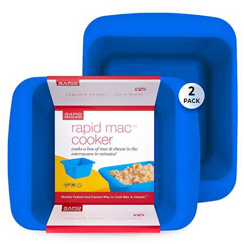 Rapid Mac Cooker | Microwave Macaroni & Cheese in 5 Minutes | Perfect for Dorm, Small Kitchen or Office | Dishwasher Safe, Microwaveable, BPA-Free (Blue, 2 Pack)
