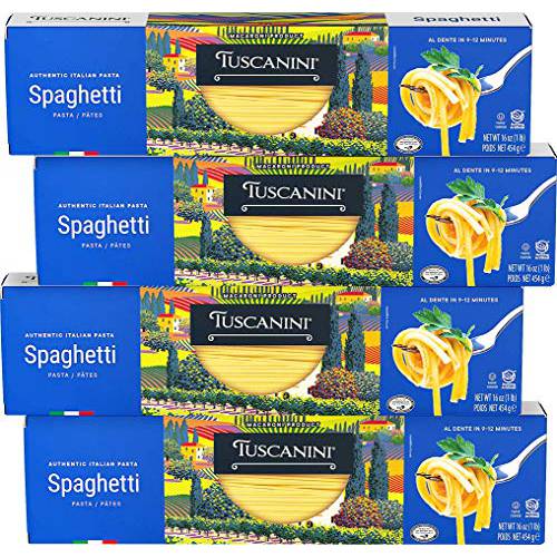 Tuscanini Authentic Italian Spaghetti Pasta Noodles, 16oz (4 Pack) Made with Premium Durum Wheat