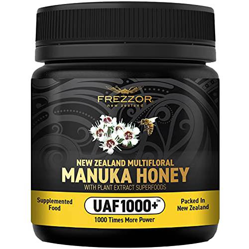 FREZZOR Premium New Zealand Raw Multifloral Manuka Honey with UAF1000+ Super Antioxidant, 230% More Bioactive, Best Support for Everyday Wellness, Antioxidant Superfood, 1 Jar (8.8oz/250g)