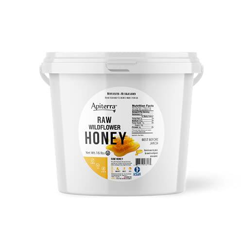 Apiterra - Raw Honey Bulk 16 lbs Bucket Unfiltered Unpasteurized 100% Pure and Natural Wildflower Raw Honey