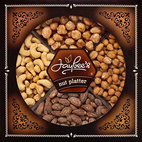 Gourmet Nuts Gift Basket - 4 Section 22 oz | Cashews Roasted Salted, Freshly Smoked Almonds, Tasty Toffee Peanuts & Honey Roasted Peanuts | Kosher | Gifts for Him, Her, Birthday, Corporate, Thank You, Thanksgiving, Fall, Christmas, Holiday Gift | Jaybee’s Nuts