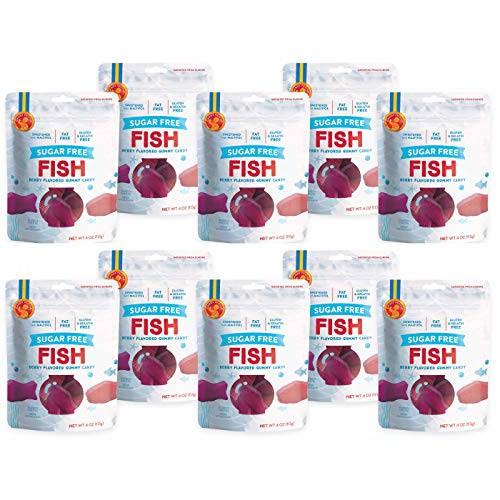 Candy People Sugar-Free Fish Swedish Gummy Candy 4 Ounce – Gluten-Free, Gelatin-Free, and Fat-Free (Pack of 10)