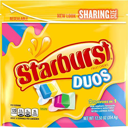 Starburst Fruit Chews Candy Sharing Size Resealable Bag, Duos, 12.5 Ounce, Pack of 6