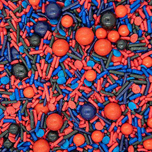 Spiderman Sprinkles for Cake, Cookie, Cupcake Decorating, and Baking - Fancy Edible Spiderman Cake Decorations Sprinkles and Toppings in Red, Blue, and Black Jimmies, Nonpareils, Sugar Pearl Sprinkles