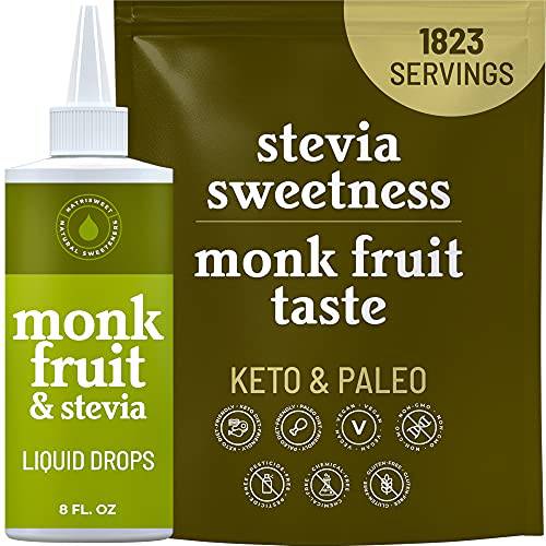 Natrisweet Monk Fruit & Stevia Liquid Drops, 8 fl oz | Zero-Calorie, Zero-Sugar, & Keto-Friendly Food Sweetener & Natural Flavoring for Coffee, Tea, & Drinks | Pure Monkfruit Blend & Sugar Alternative