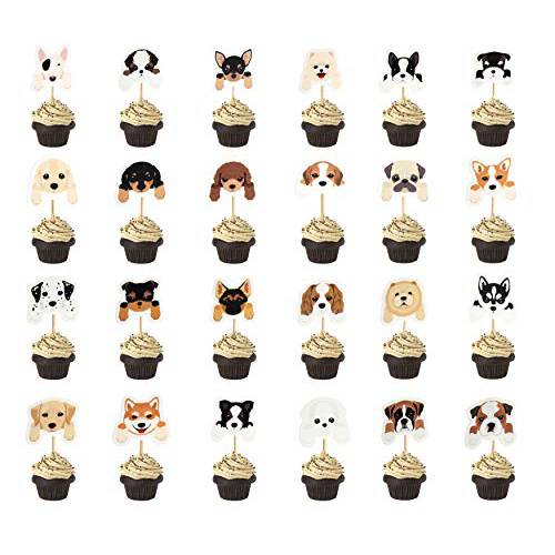 Set of 24 Puppy Cupcake Toppers Dog Adoption Pet Birthday Party Cake Decoration Supplies