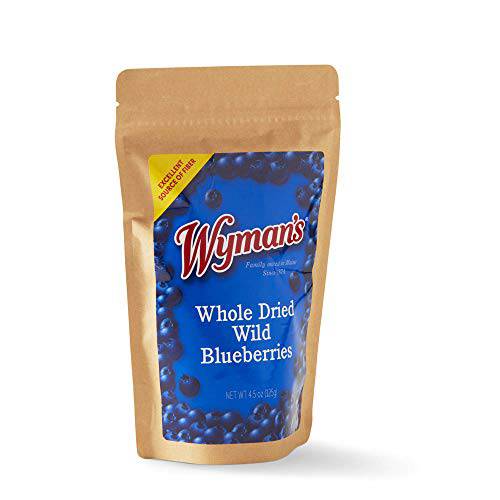 Wyman’s Whole Dried Wild Blueberries - 100% Wild Blueberries, No Sugar Added, Snack Food, Topping, Baking, Resealable Bag - 4.5oz