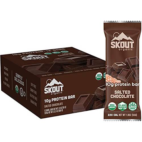 Skout Organic Plant-Based Protein Bars Salted Chocolate (12 Pack) – 10g Protein – Vegan Protein Bars Made in US – Only 5 Ingredients – Easy Snack – Gluten, Dairy, Grain & Soy Free