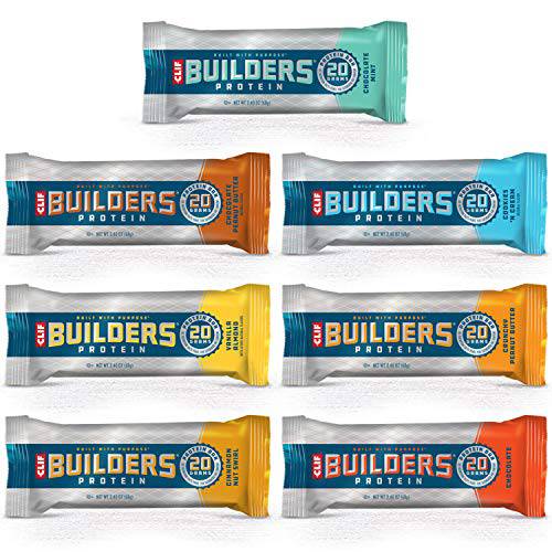 CLIF BAR - BUILDERS Protein Bar Variety Pack, 20 Grams of Protein, Helps Build & Repair Muscles, Replenishes Energy, Zero Trans Fat, Gluten-Free, Non-GMO (2.4 oz Per Bar, 2 of Each Flavor, 14 Count)