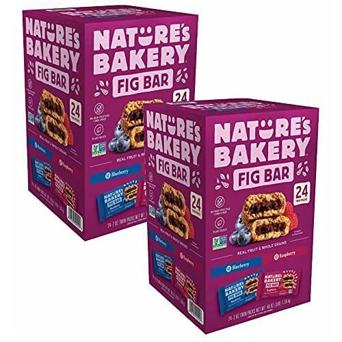 Gourmet Kitchn Natures Bakery Whole Wheat Fig Bars - 2 Twin Pack Boxes, 48 Bars (24 Blueberry, 24 Raspberry Each) - Healthy Snacks - Vegan, Non-GMO 48 Count (Pack of 2)