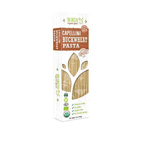 Big Green Organic Food- Organic Buckwheat Capellini, 8.8oz, 100% buckwheat, Gluten-Free, Non-GMO (1 Pack)