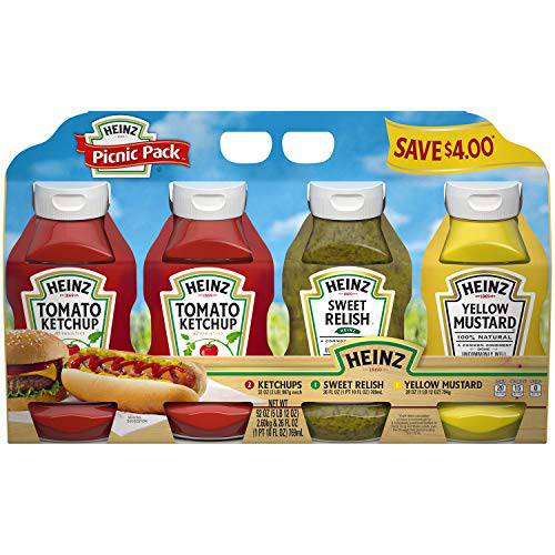 Heinz Variety Condiment Relish, Ketchup, Mustard Picnic Pack - 4 Ct.