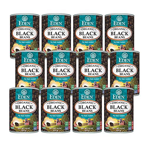 Eden Organic Black Beans, 15 oz Can (12-Pack Case) , No Salt Added, Non-GMO, U.S Grown, Heat and Serve, Macrobiotic, Turtle Beans, Frijol Negro, Caviar Criollo