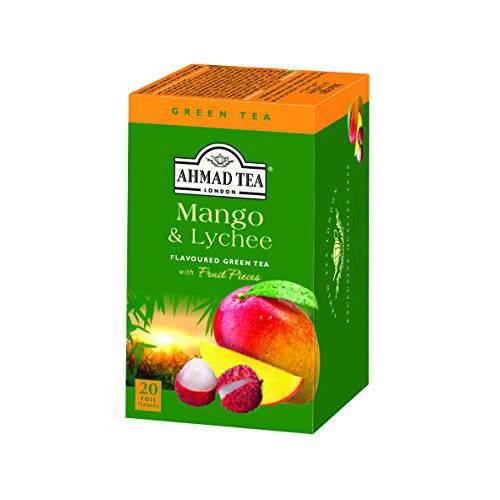 Ahmad Tea Green Tea, Mango and Lychee Teabags, 20 ct (Pack of 6) - Caffeinated and Sugar-Free