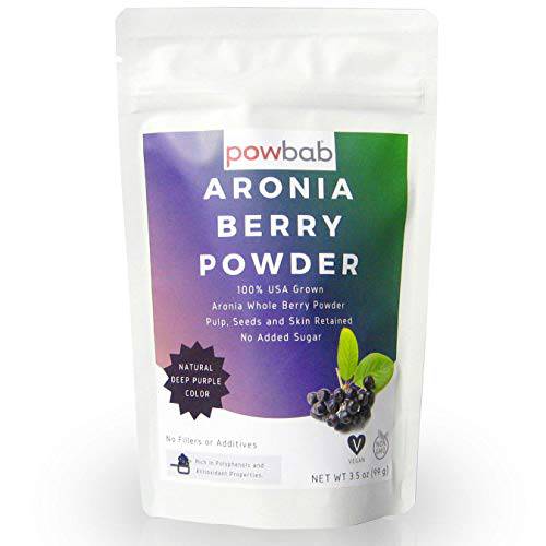 Powbab Aronia Berry Powder from 100% USA Grown Organic Aronia Chokeberry. No Added Sugar. Not Freeze Dried. Made in the USA Black Chokeberry for Immune System, Circulation, Anti Inflammatory. (3.5 Oz)