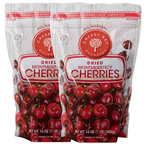 Cherry Bay Orchards - Dried Montmorency Tart Cherries - Pack of Two 16 oz Bags (32oz Total) - 100% Domestic, Natural, Kosher Certified, Gluten-Free, and GMO Free - Packed in a Resealable Pouch