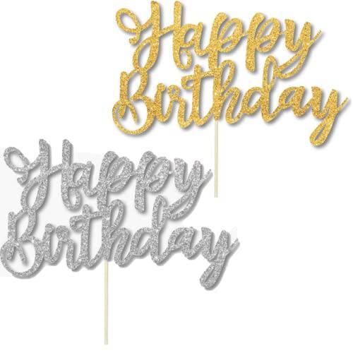 2 Pack Happy Birthday Cake Topper , Color Gold Glitter And Color Silver Birthday Cake Topper Birthday Party Decorations,1st First Happy Birthday