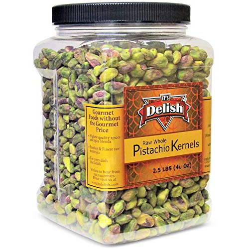 Premium California Raw Shelled Pistachios Kernels by Its Delish, 2.5 LBS (40 OZ) Jumbo Reusable Container Jar - Bulk Size Tub - Pistachio Nuts No Shell Unsalted - Kosher Snack & Salad Topping