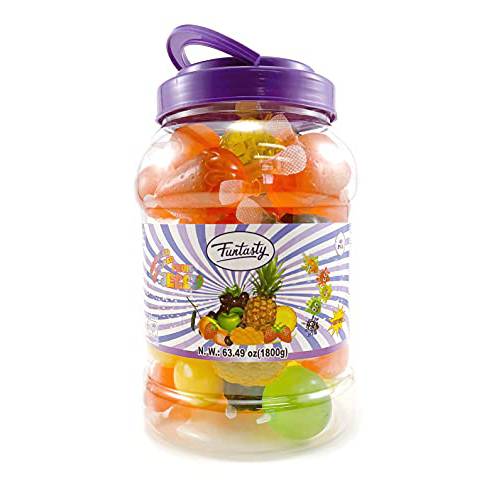 Funtasty Fruit Jelly Tik Tok Candy Assorted Flavors, Treats Squeezable Vegan-Friendly, 40 Count Jar