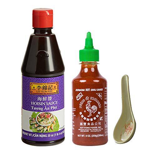 Lee Kum Kee Hoisin Sauce 20 oz | Sriracha Hot Chili Sauce 9 oz | Wonton Soup Spoon (1 Pack)
