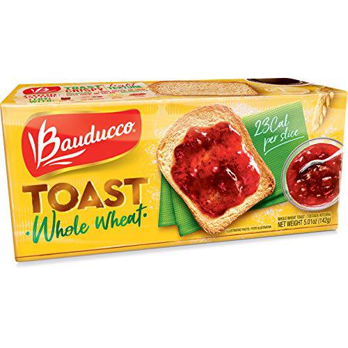 Bauducco Toast Baked with Whole Wheat - Delicious, Light & Crispy Toasted Bread - Ready-to-Eat Breakfast Toast & Sandwich Bread - No Artificial Flavors - 5.0 oz (Pack of 01)