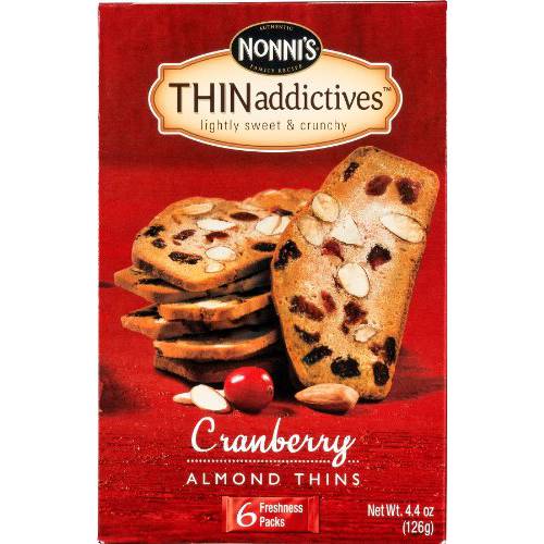 Nonni’s THINaddictives Almond Thin Cookies - 6 Boxes Cranberry Almond Biscotti Italian Cookies - Almond Cookies - Cookie Thins - Sweet Crunchy & Chewy - Perfect w/ Coffee - Kosher - 4.4 oz