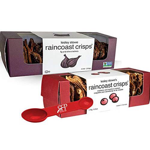Raincoast Crisps Crackers, [2 Pack] HAZELNUT CRANBERRY + FIG AND OLIVE, [12 Oz. Total] Fruit and Nut Crisps Crackers. BONUS MEASURING SPOON INCLUDED.