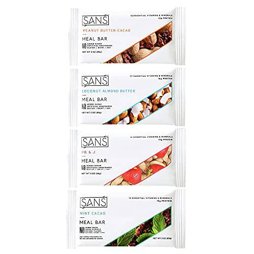 SANS Variety Meal Replacement Protein Bar | All-Natural Nutrition Bar With No Added Sugar | Dairy-Free, Soy-Free, and Gluten-Free | 16 Essential Vitamins and Minerals | (12 Pack)