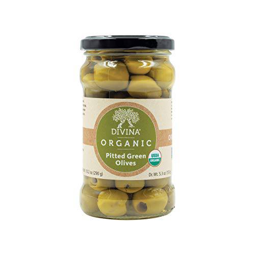 Divina Organic Pitted Green Olives, 10.2 Ounce Net Weight