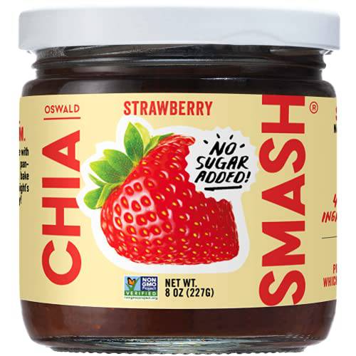 Chia Smash Strawberry Jam | Subtly Sweet Keto Jam Made with Upcycled Fruit and Simple Ingredients | Low-Calorie, Paleo, Vegan, Superfood Fruit Jam No Sugar Added | 8oz