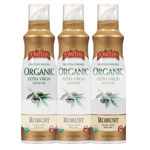 Pompeian USDA Organic Extra Virgin Olive Oil Non-Stick Cooking Spray, Full-Bodied, Perfect for Salads & Pasta, Naturally Gluten Free, Non-Allergenic, Non-GMO, No Propellant, 5 FL. OZ., 3-Pack