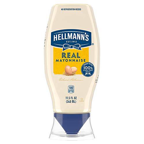 Hellmann’s Real Mayonnaise Squeeze Bottle Made from 100% Recycled Plastic, No-Mess Cap, Made with Cage Free Eggs, Gluten Free, 11.5 Fl Oz (Pack of 12)