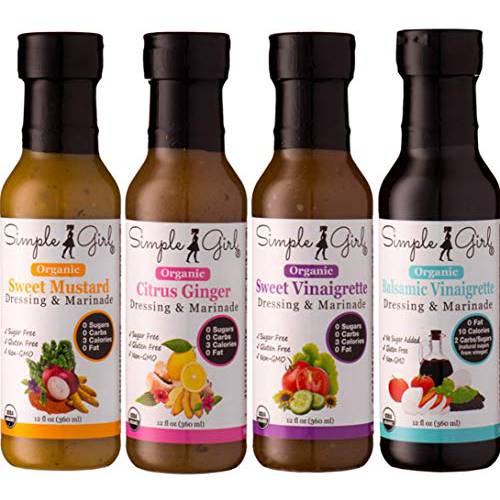 Simple Girl Salad Dressing - 4 Bottle Pack - Balsamic Vinaigrette, Sweet Vinaigrette, Sweet Mustard and Citrus Ginger - 12 oz each