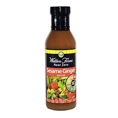 Walden Farms Sesame Ginger Dressing, 12 oz. Bottle, Fresh and Delicious Salad Topping, Sugar Free 0g Net Carbs Condiment, Sweet and Tangy