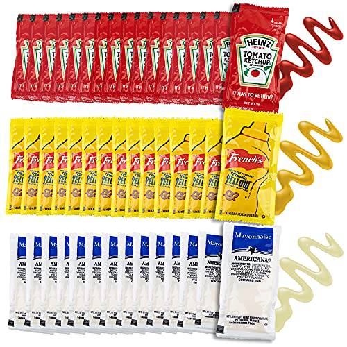 Grab-n-Go Condiment Packs - 25 Single Serve Pouches of Each: Ketchup, Mustard, and Mayo - Great for Picnics, Boxed Lunch, BBQ, Travel, Picnic and Parties (75 Condiment Packets Total)