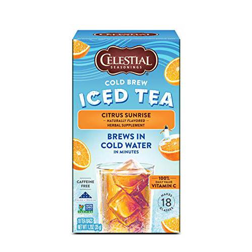 Celestial Seasonings Cold Brew Iced Tea, Citrus Sunrise, Caffeine Free, 18 Tea Bags (Pack of 6)