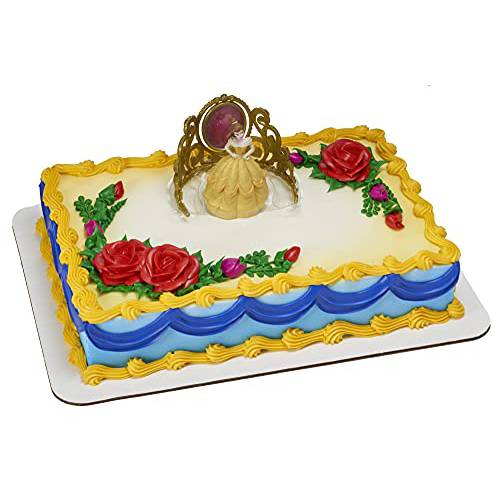 DecoSet® Disney Princess Belle Beautiful As A Rose Cake Topper, 2-Piece Decorations Set with Belle Figurine and Golden Tiara with Spinning Jewel, Beauty and the Beast Cake Decoration