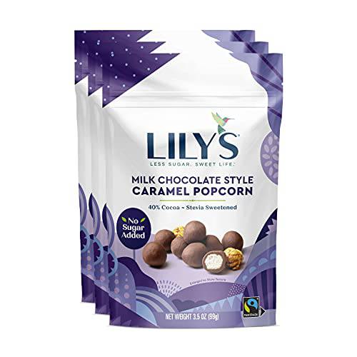 Milk Chocolate Style Caramel Popcorn By Lily’s Sweets | Made with Stevia, No Added Sugar, Low-Carb, Keto Friendly | Fair Trade, Gluten-Free & Non-GMO Ingredients | 3.5 oz, 3 Pack