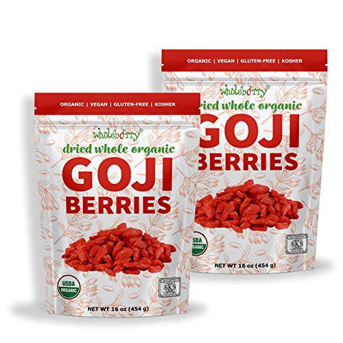 Wholeberry organic wolfberry gouqi Goji berries 32oz| Raw, Vegan, Gluten Free Super food High in Plant Based Protein, Dietary Fiber, Vitamin A & Iron | Large…