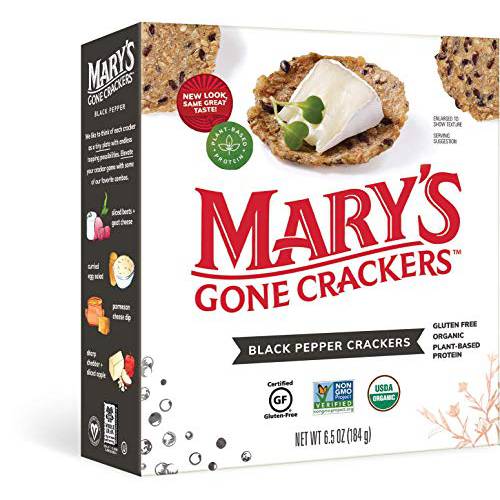 Mary’s Gone Crackers Black Pepper Crackers, Organic Brown Rice, Flax & Sesame Seeds, Gluten Free, 6.5 Ounce (Pack of 1)